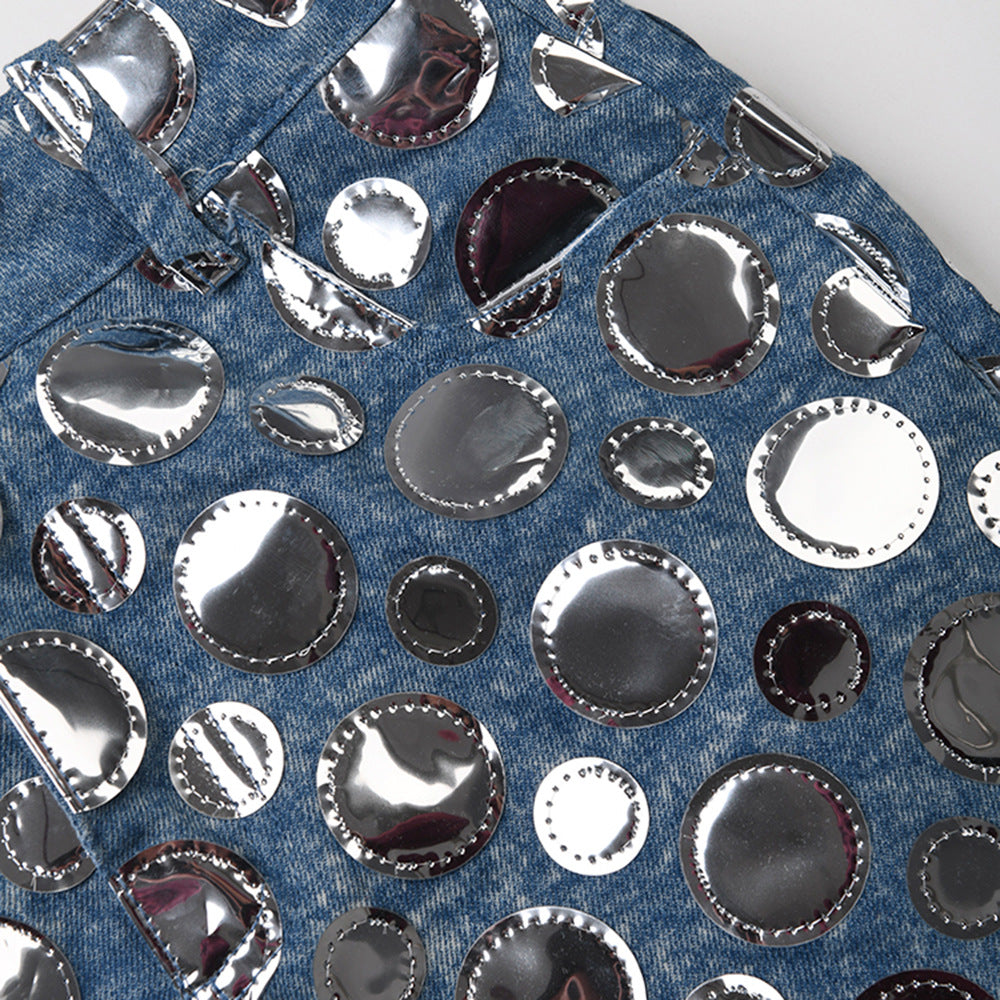 Fashion High Waist Women Summer Sequin Decoration Slim Fit Denim Skirt 5