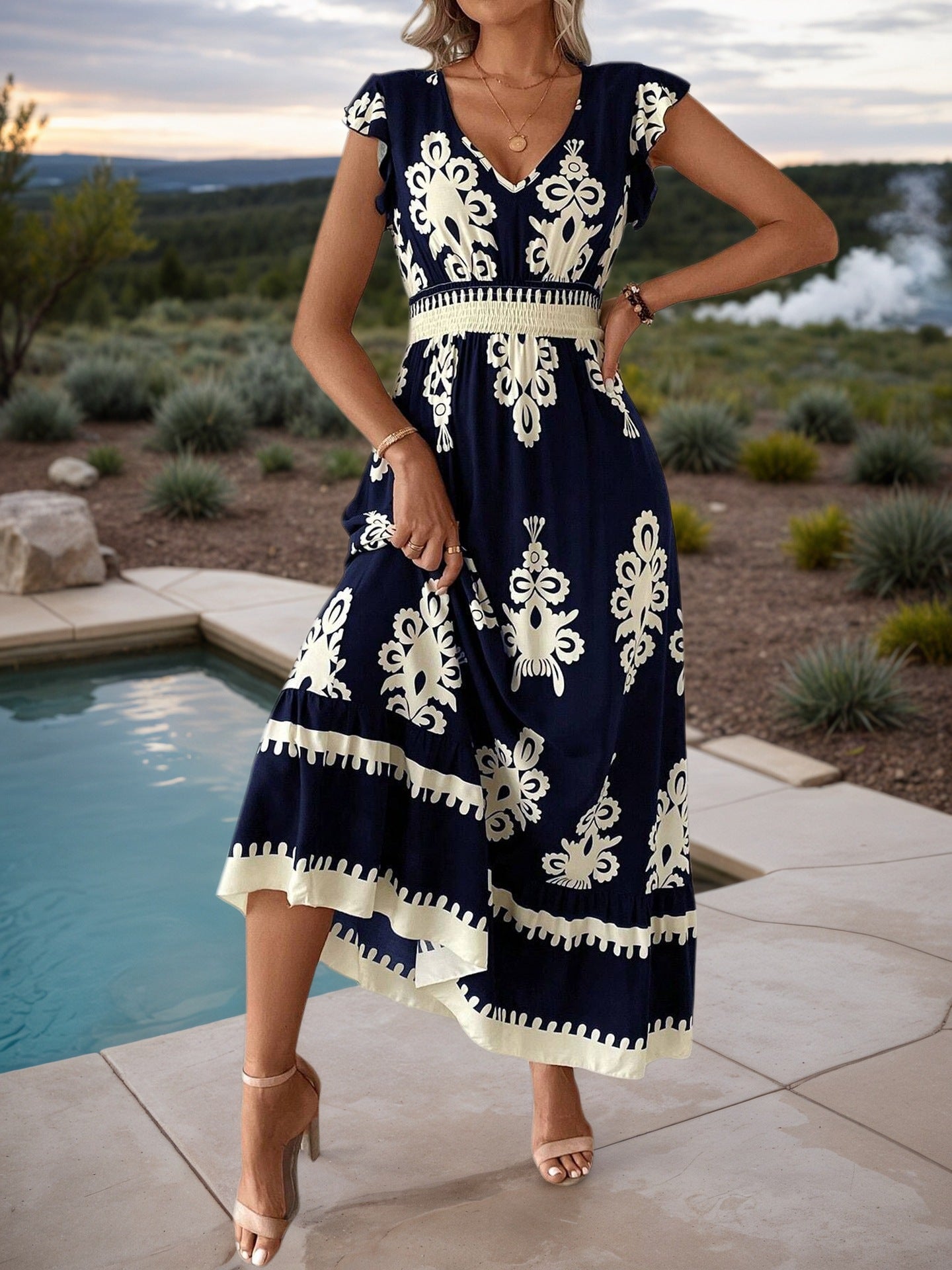 Women Bohemian Beach Holidays Print Dress 4