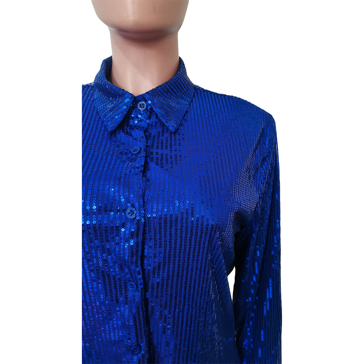 Women Solid Sequin Loose Shirt Dress 42