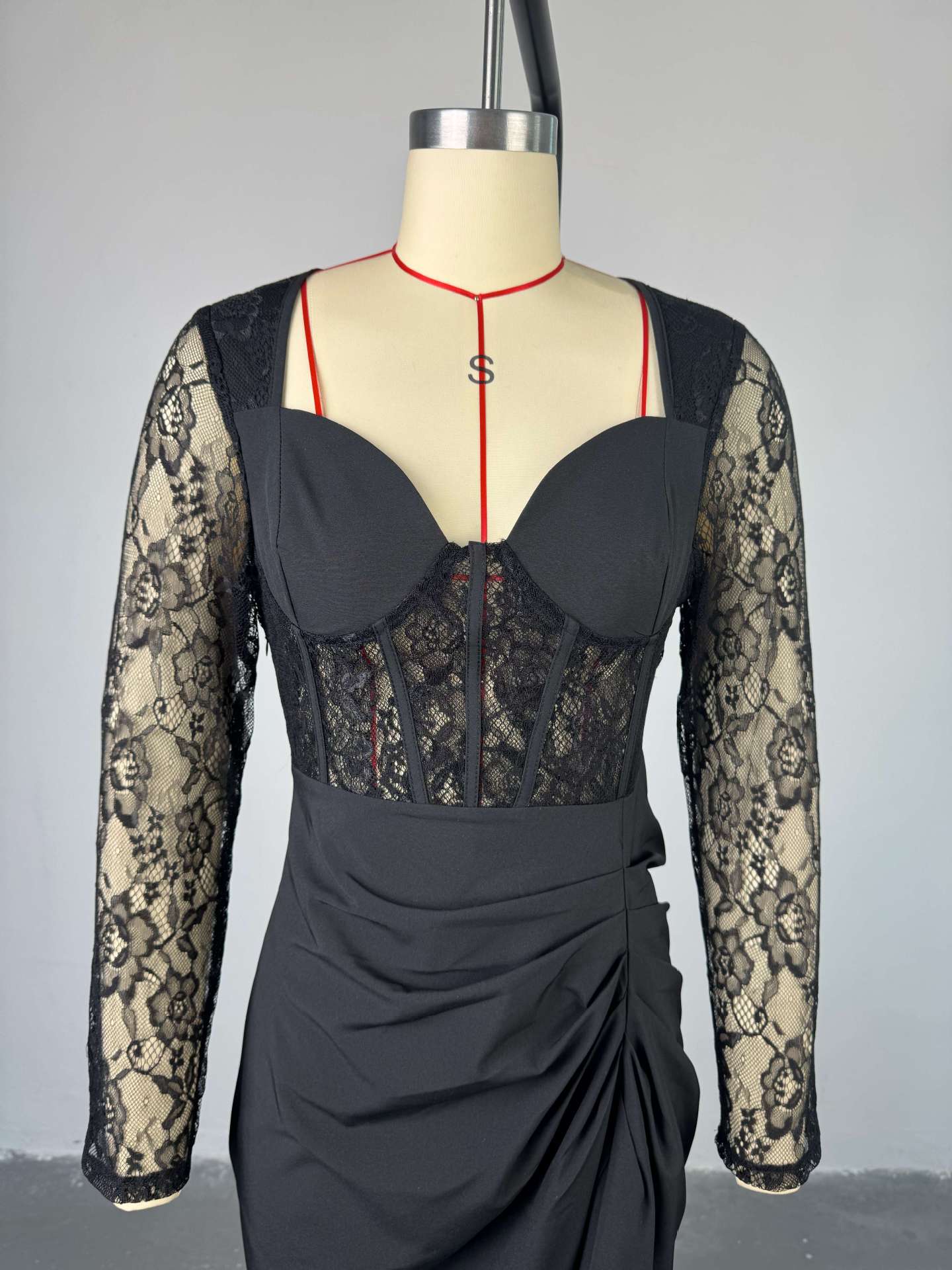 Women spring elegant square neck lace long sleeve maxi dress 5