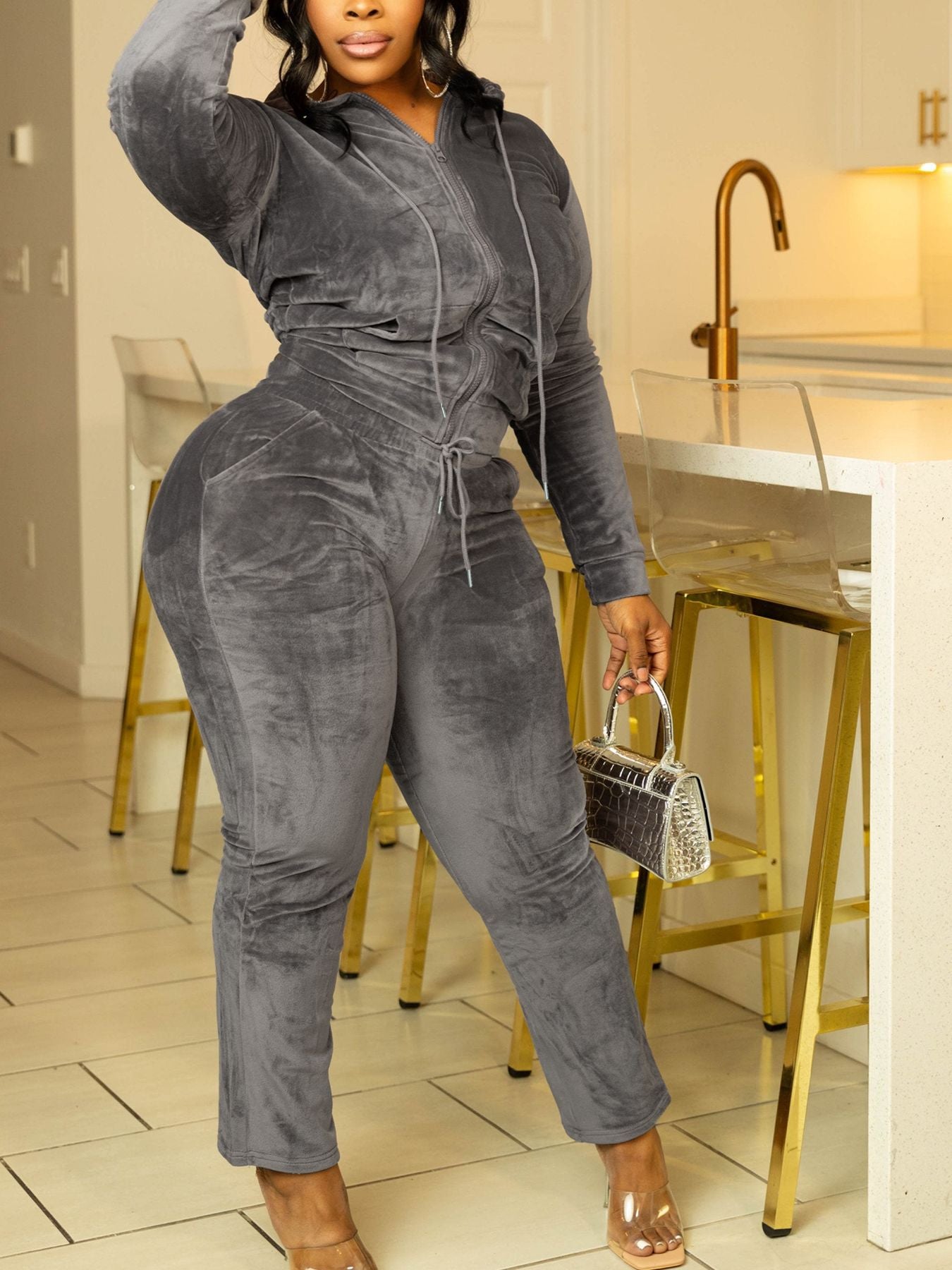 Autumn And Winter Casual Home And Out Slim Fashion Sexy Sports Solid Color Women's Two Piece Tracksuit 9