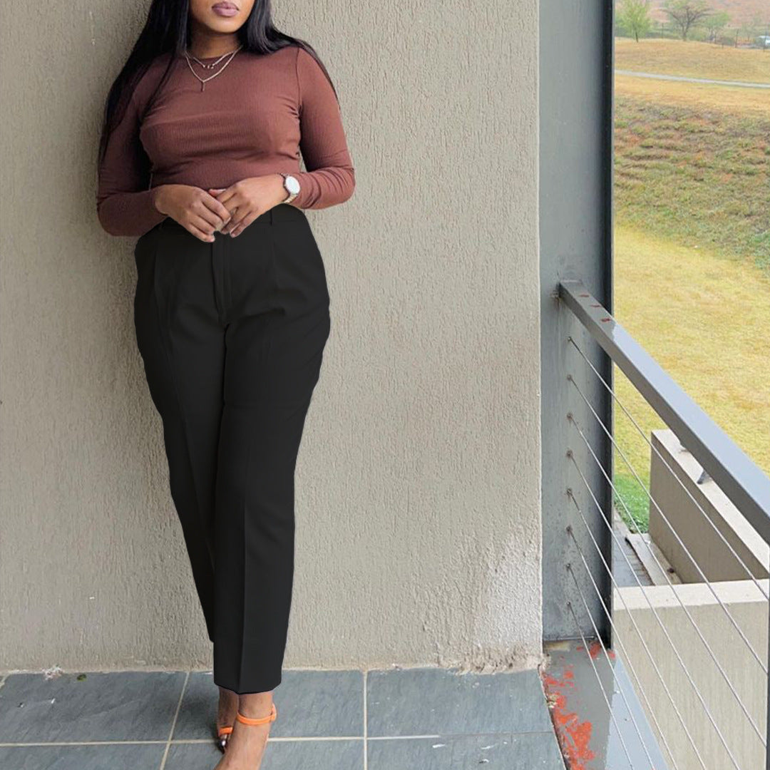 Women's Fashion Casual High Waist Solid Suit Pants Career Trousers 3