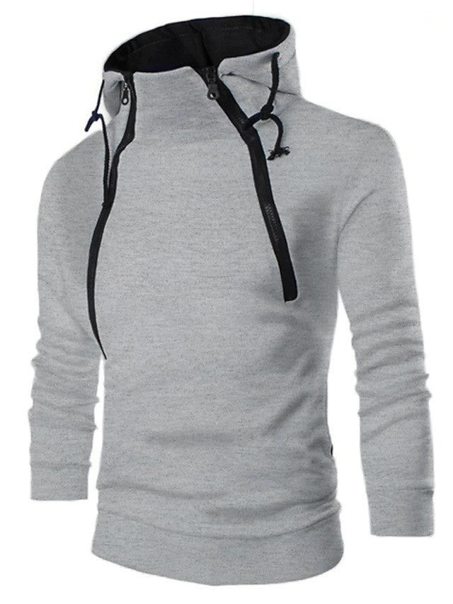 Spring Autumn Fashion Double Zipper Contrasting Hooded Men's Fleece Hoodies 5