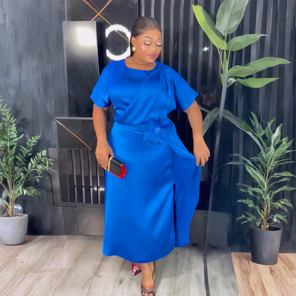 Plus Size African Elegant Solid Dress 4