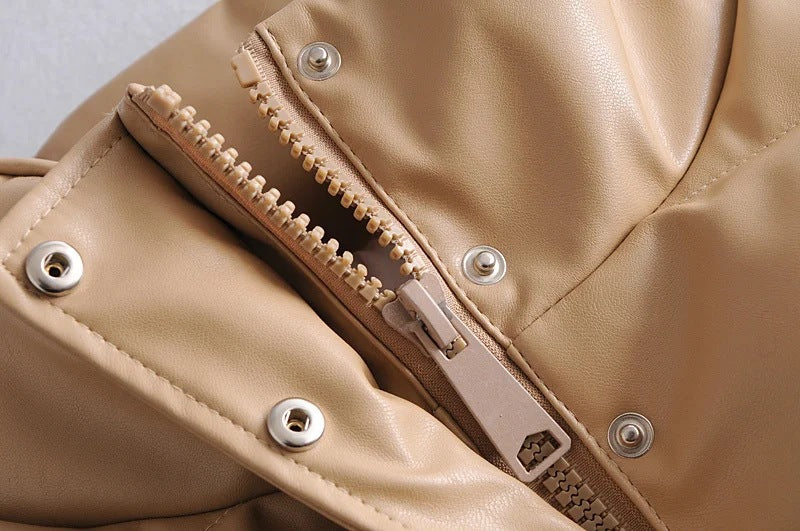 Leather Casual solid color leather cotton-padded Stand Collar jacket 44