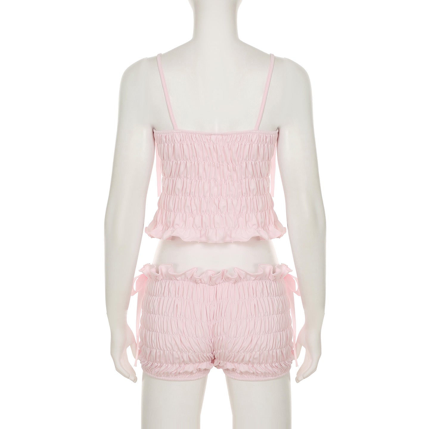 Women Bow Pleated Camisole Shorts Two-Piece Set 10