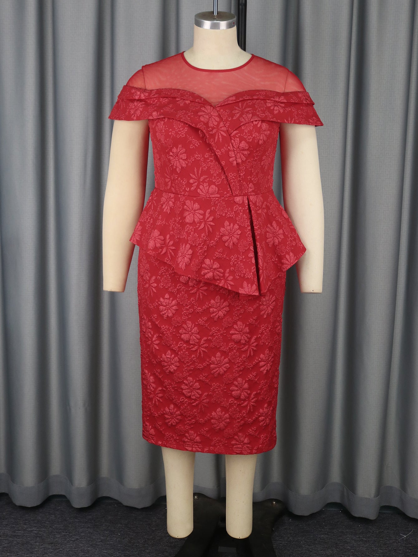 Elegant Lace Jacquard High-Waist Ruffle Bodycon Formal Party Evening Dress 6