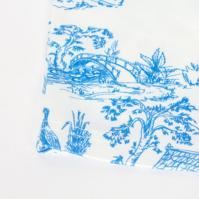 Summer Sleeveless Printed Strapless Top Slim Fit Bodycon Skirt Women's Set 16