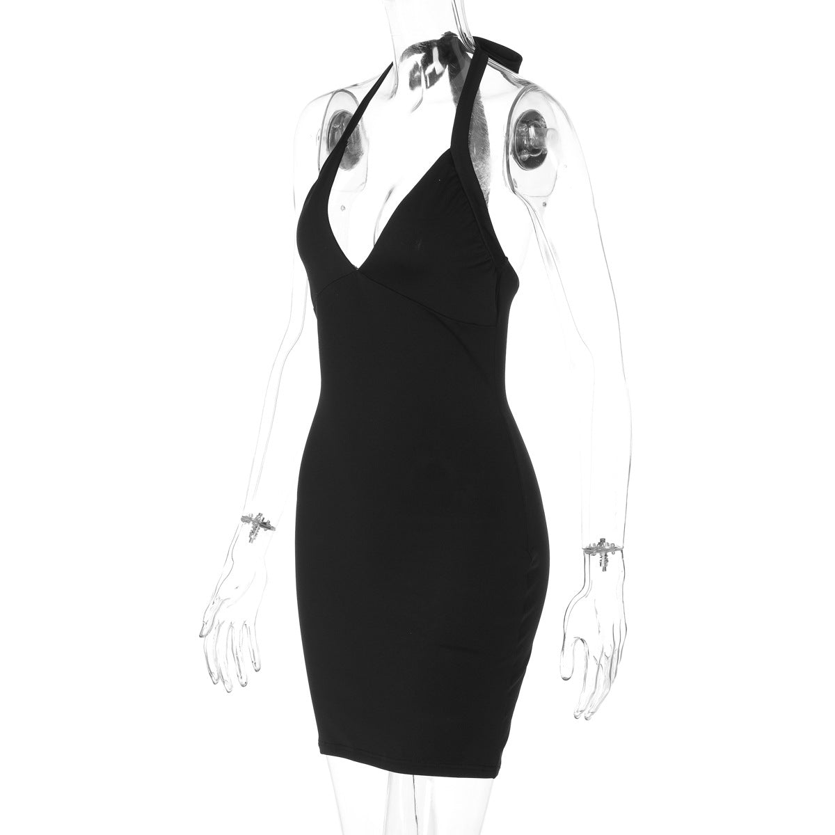 Women Spring Summer Sexy V Neck Halter Neck Lace-Up Backless Bodycon Dress 7