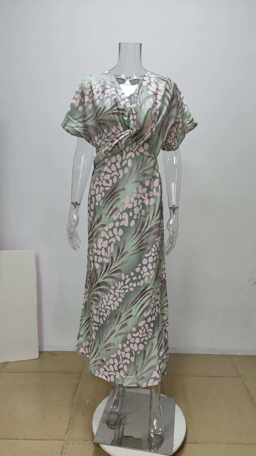 Summer women's fashion print sexy v-neck midi dress 8