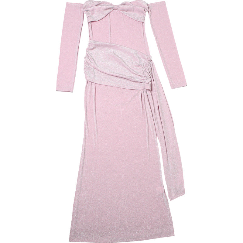 Women summer solid elegant off Shoulder Strapless Dress 9