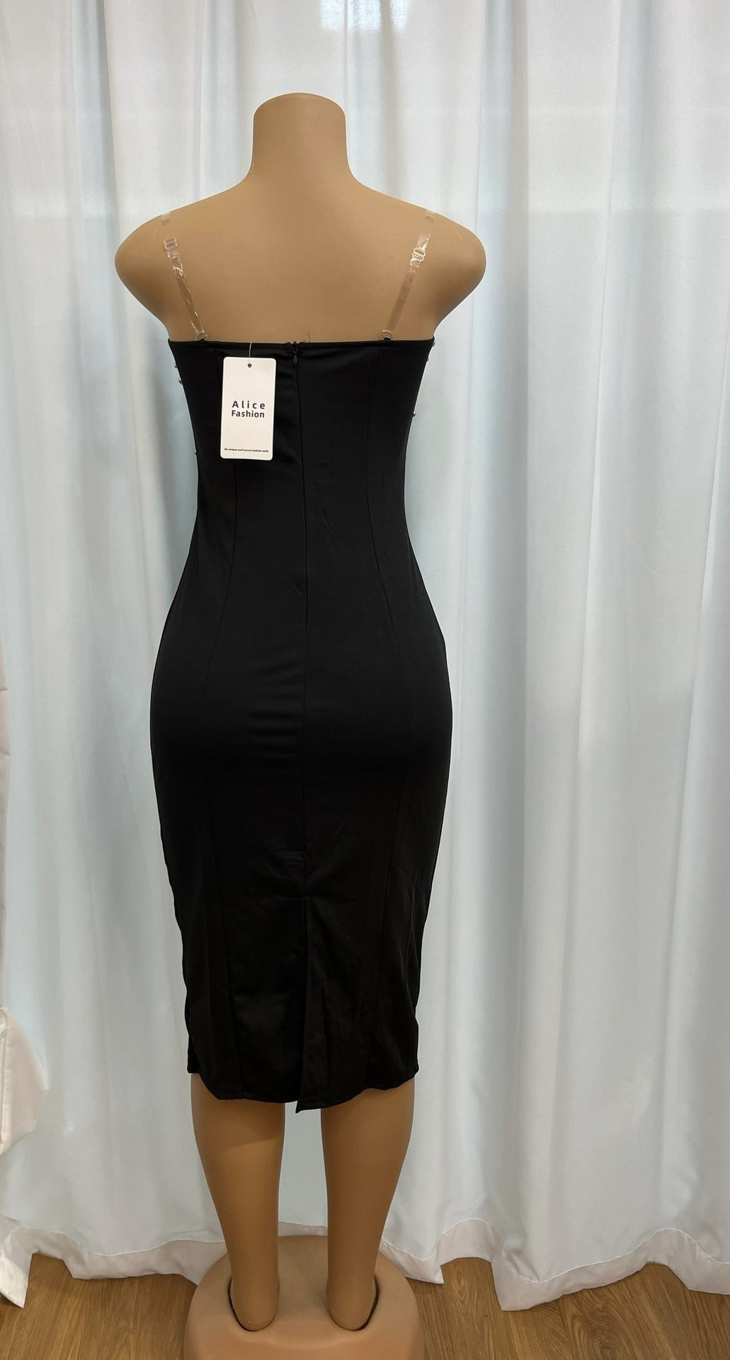 Women Strapless Sexy Backless Slit Diamond Bodycon Dress 9