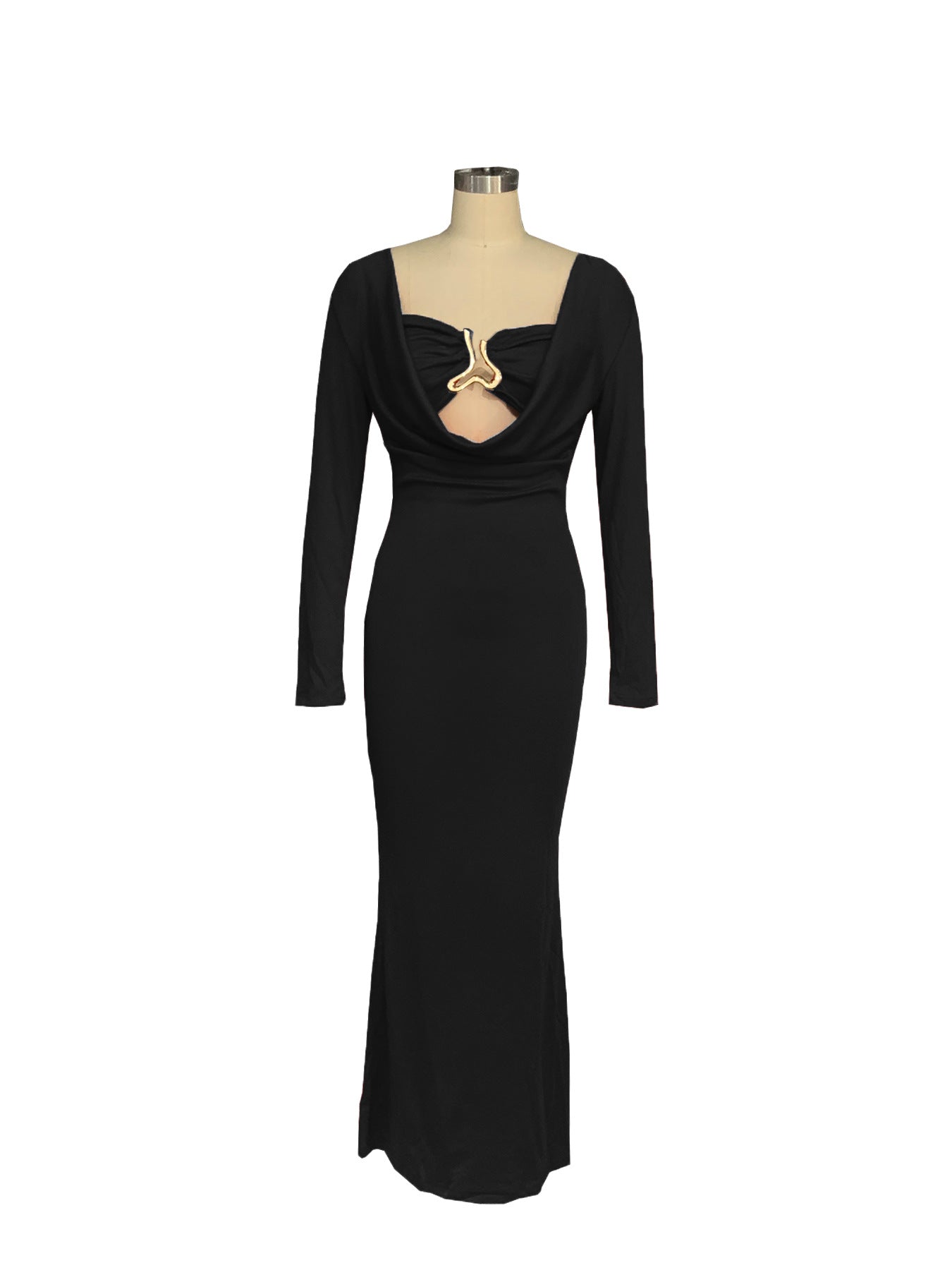 Women V-neck draped pleated long-sleeved sexy Bodycon Dress 13