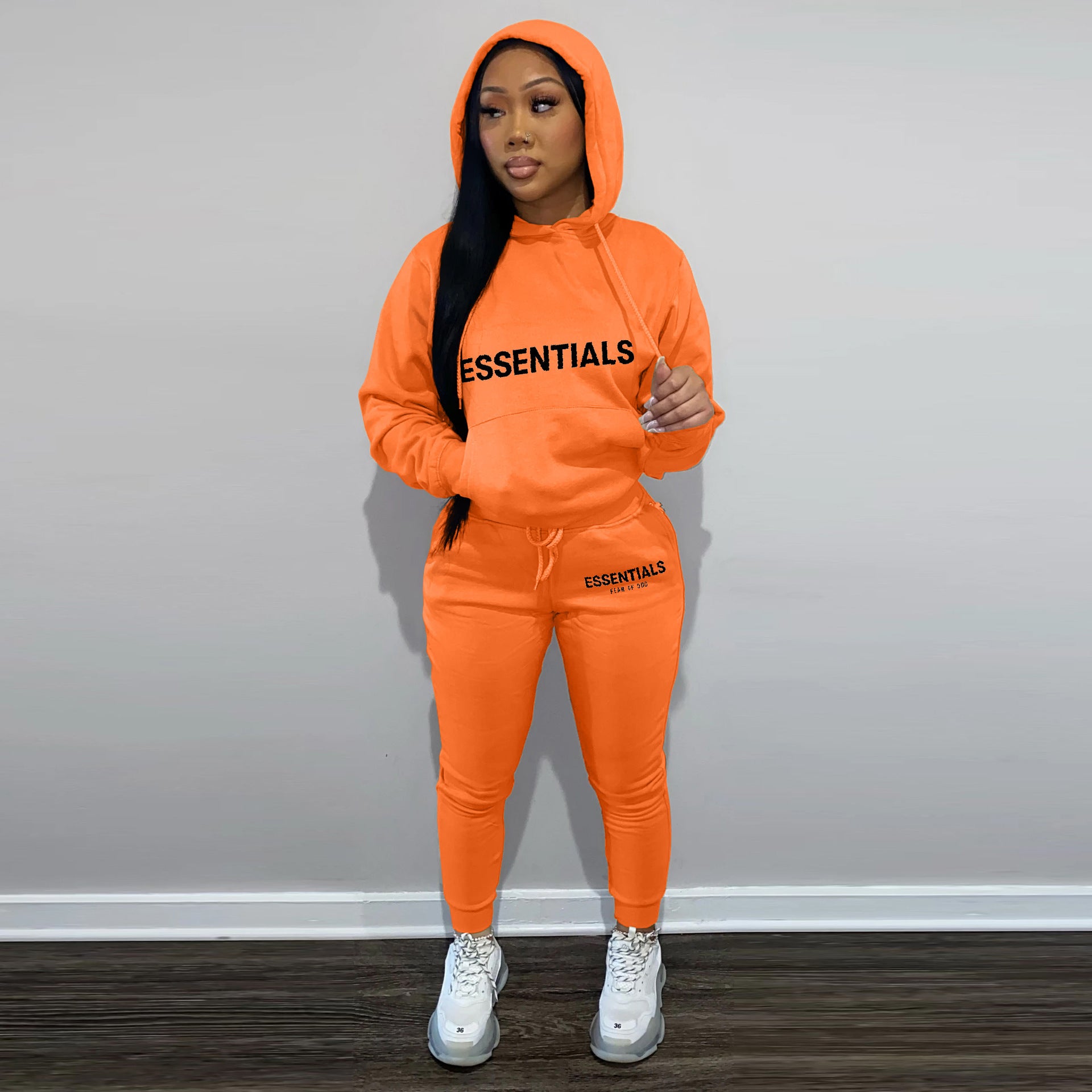 Womens Trend Letter Pringt Hooded Tracksuit Hoodies Sweatpants Two Piece Set 3