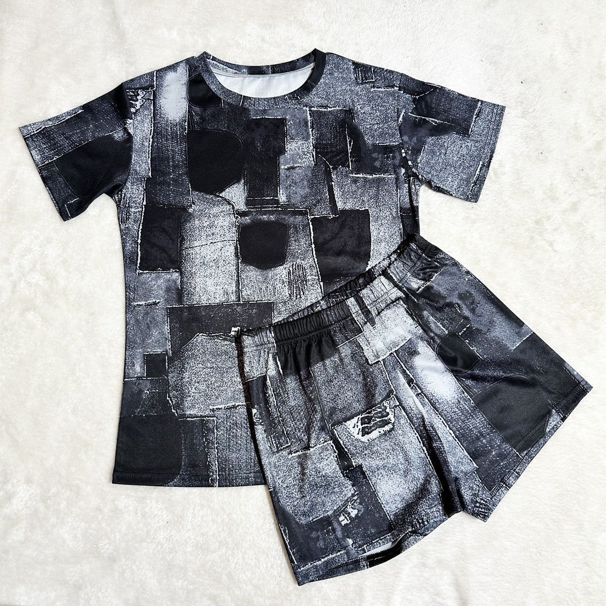 Women Casual Solid printed short-sleeved top and shorts two-piece set 20