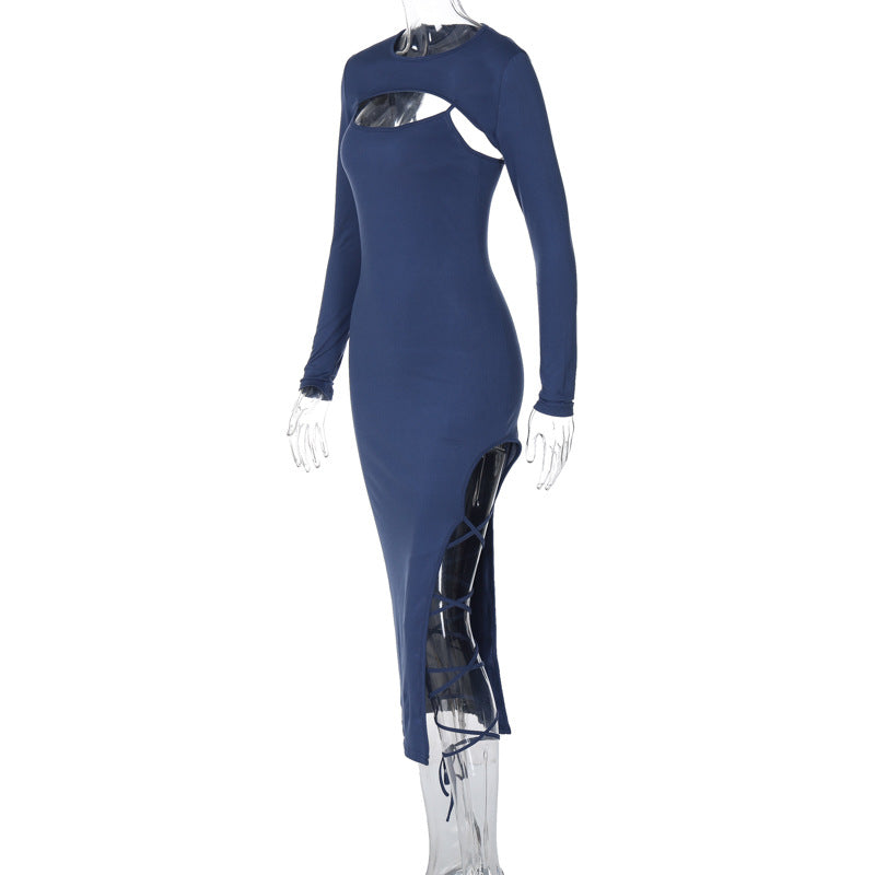 Women's Spring Long Sleeve Cape Top Lace-Up Sexy Straps Slit Bodycon Dress Two Piece Set 14