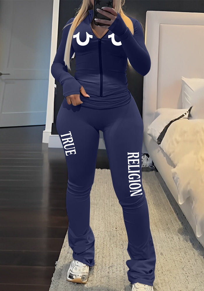 Autumn Printed Slim Sports Two Piece Pants Set