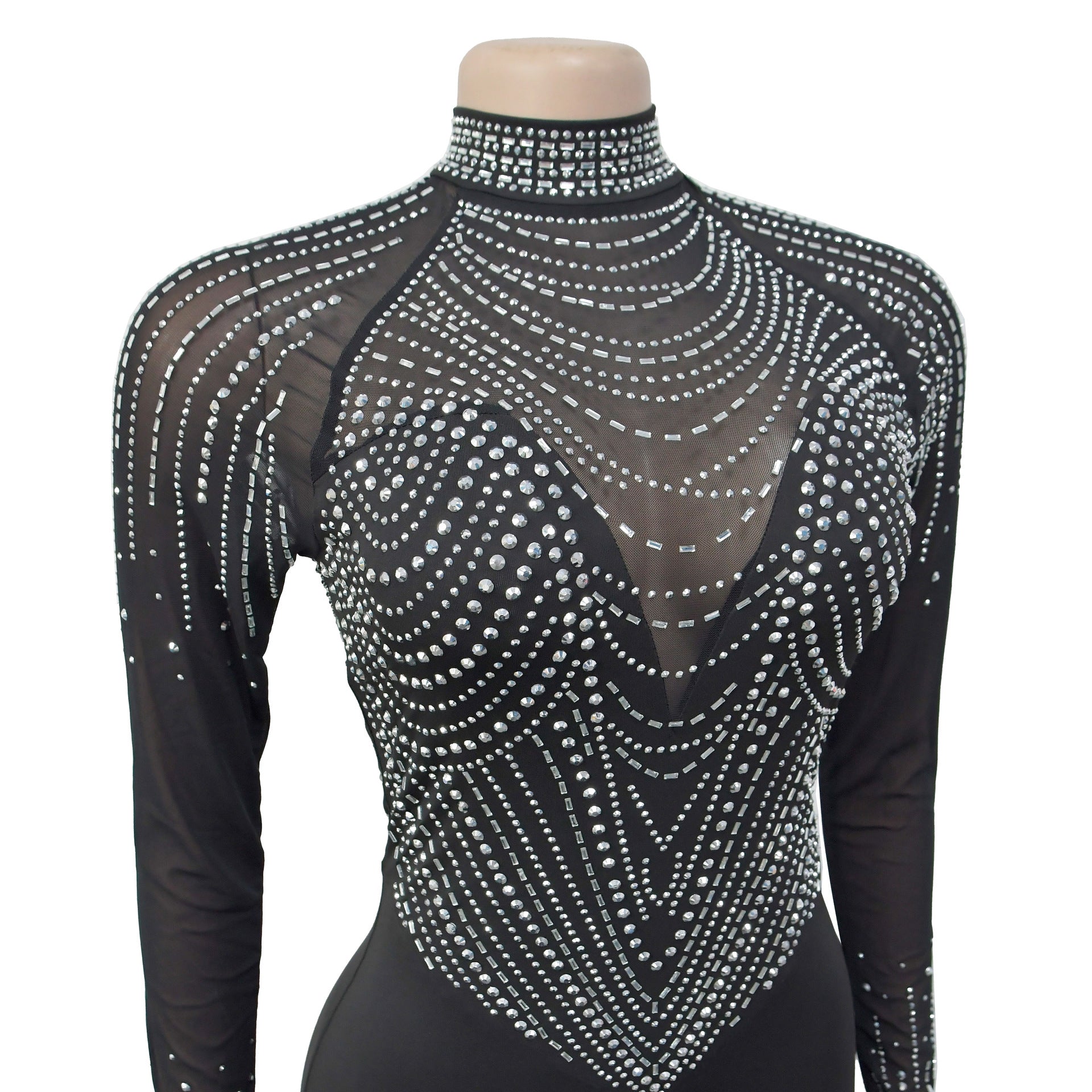 Fashion Women Beaded See Through Mesh Slit Long Dress 10