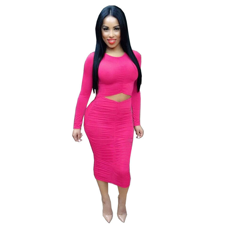 Women Autumn and Winter Pleated Sexy Dress 9