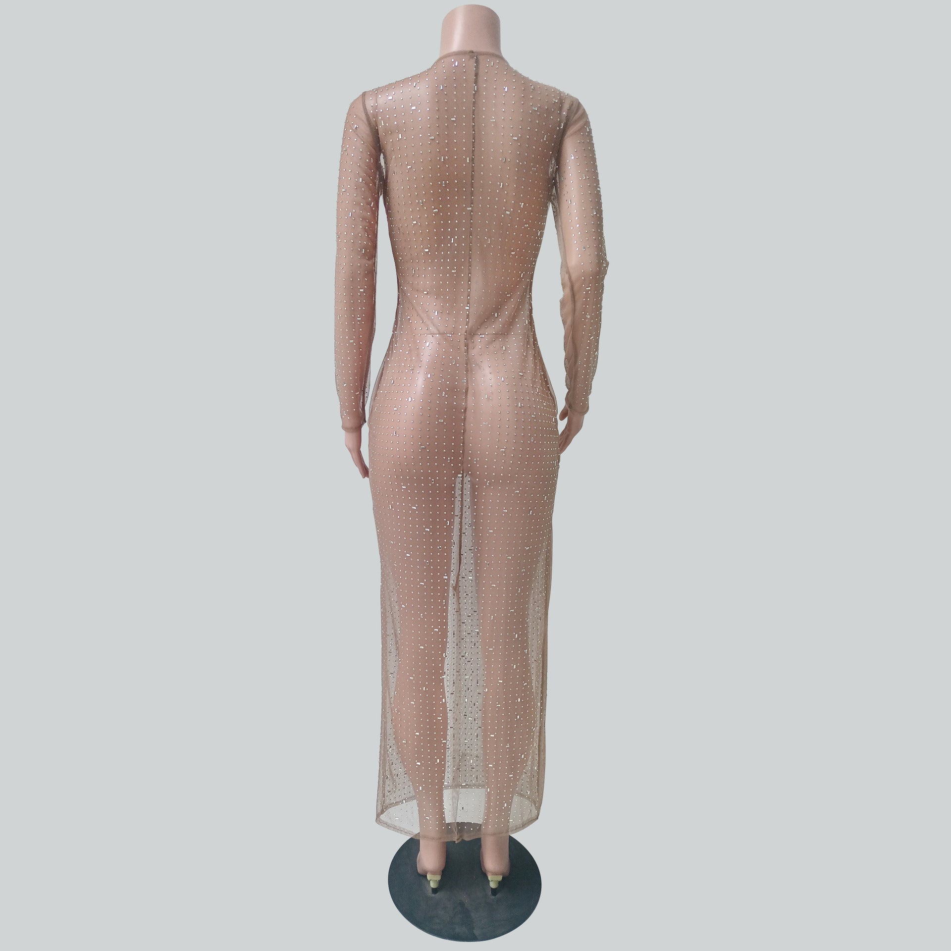 sexy rhinestone see through mesh long sleeve nightclub dress 10