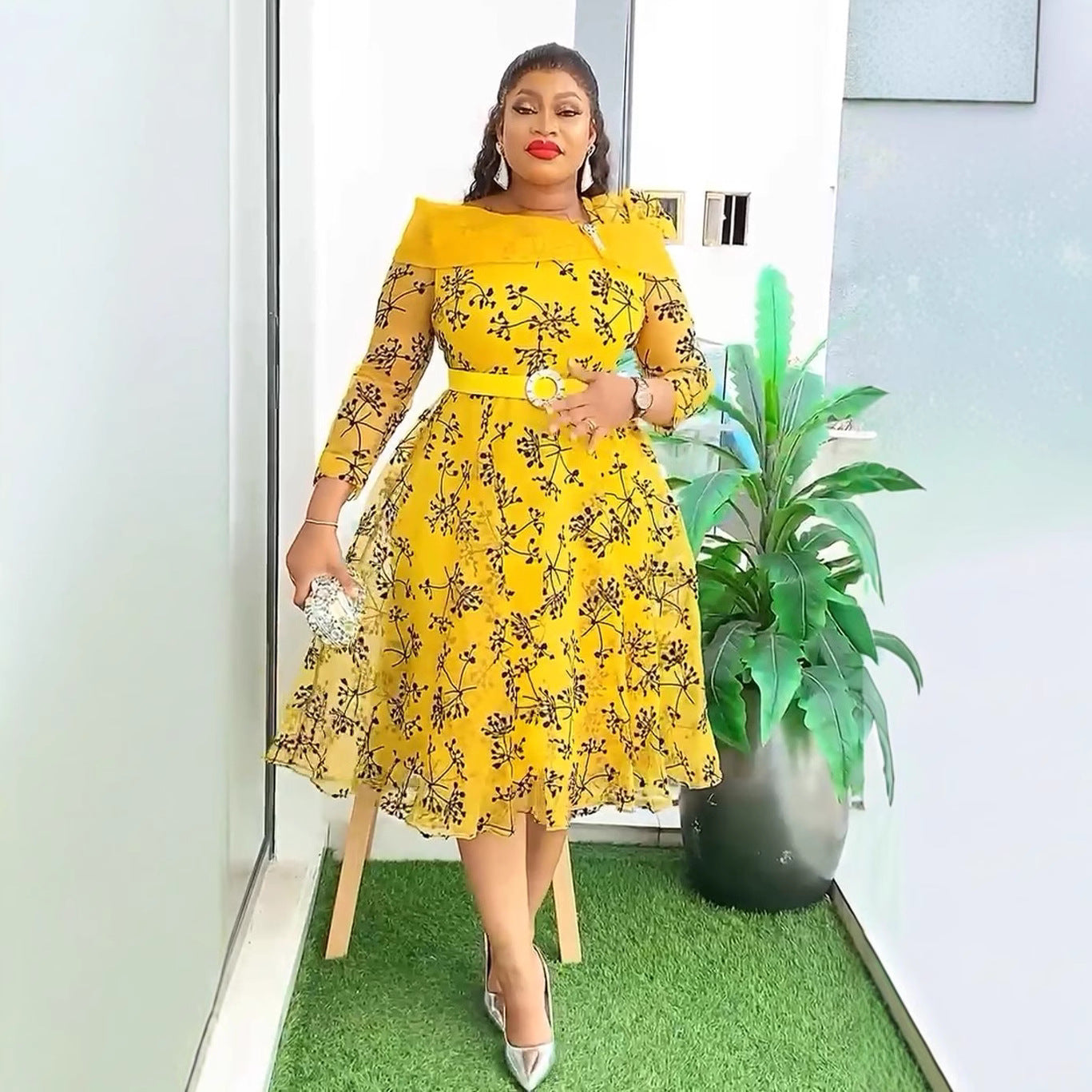 African Plus Size Women's Printed A-Line Dress