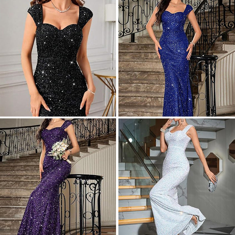 Women's Elegant Slim Strappy Solid Color Mermaid Long Dress 15