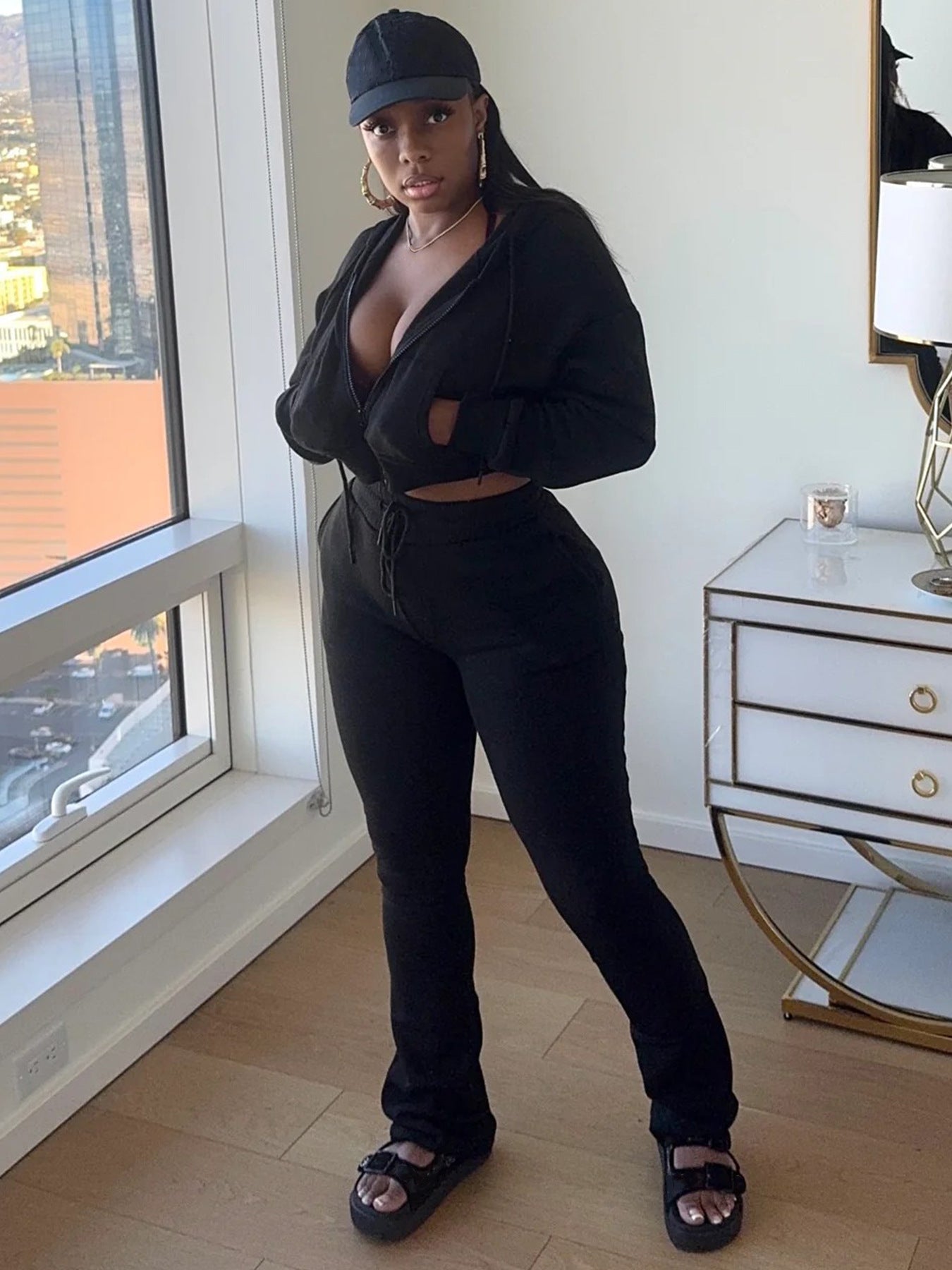 Women Hoodies and Bell Bottom Pants Two-Piece Set 19