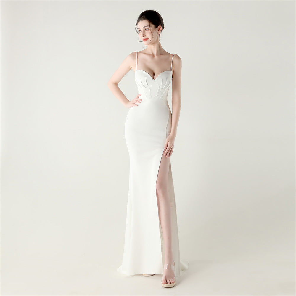 Women Fishbone Lace Sequin Formal Dinner Wedding Fishtail Evening Dress 16