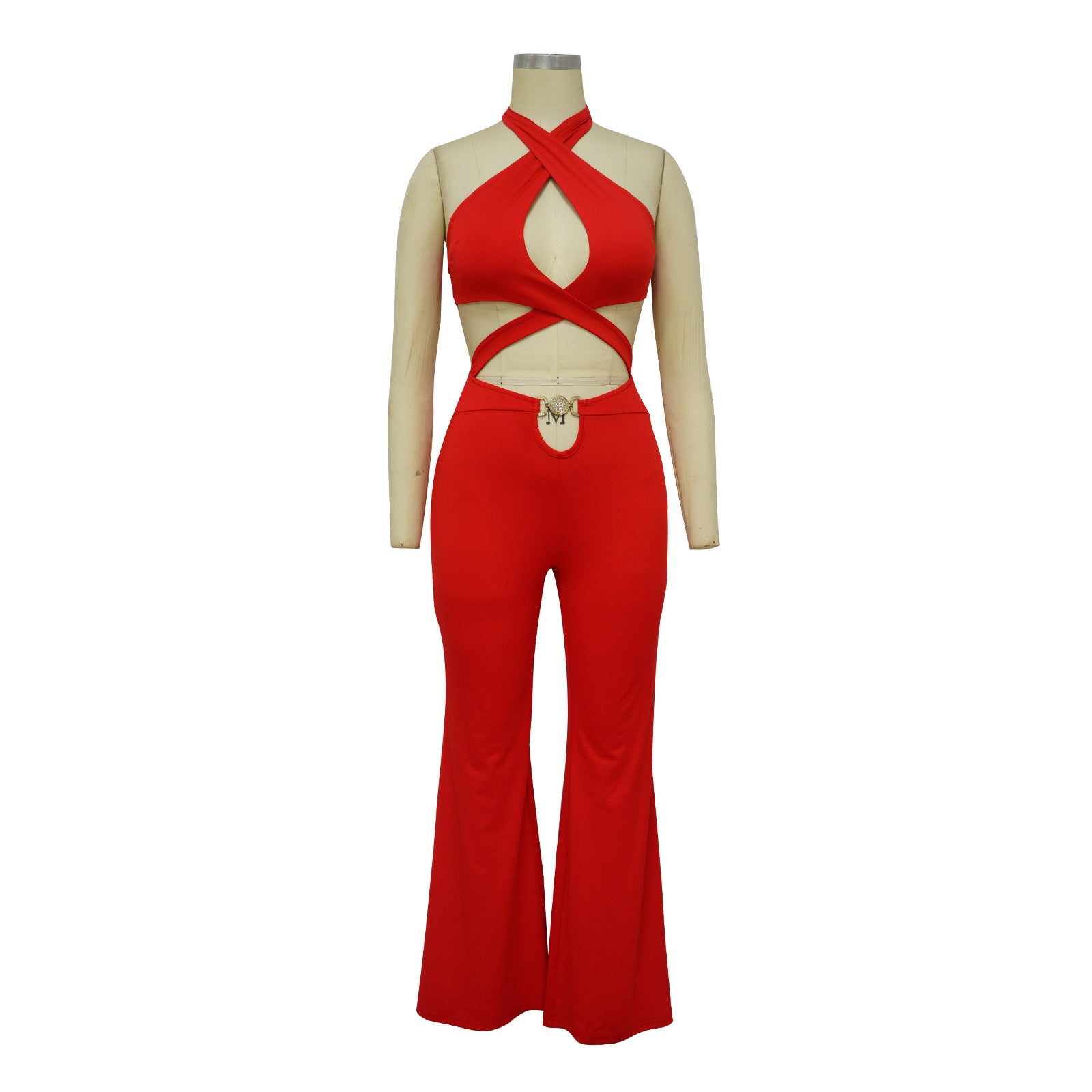 Women's Nightclub Sexy Cutout Halter Neck Wide Leg Jumpsuit 11