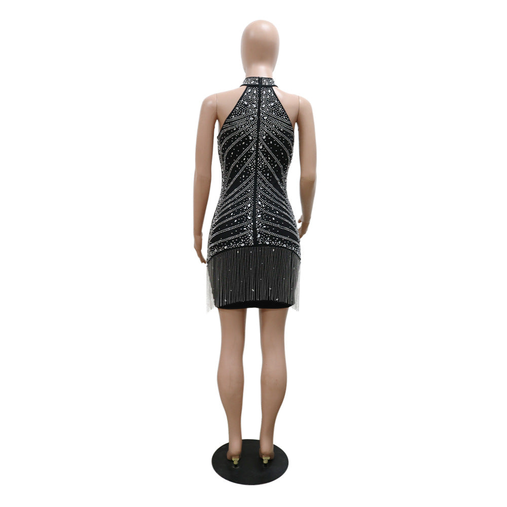 Halter Neck Beaded Nightclub Women Party Style Sexy Bodycon Dress 14