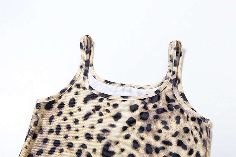Women's Spring Leopard Print Slim Fitted Camisole and Casual Shorts Set 19
