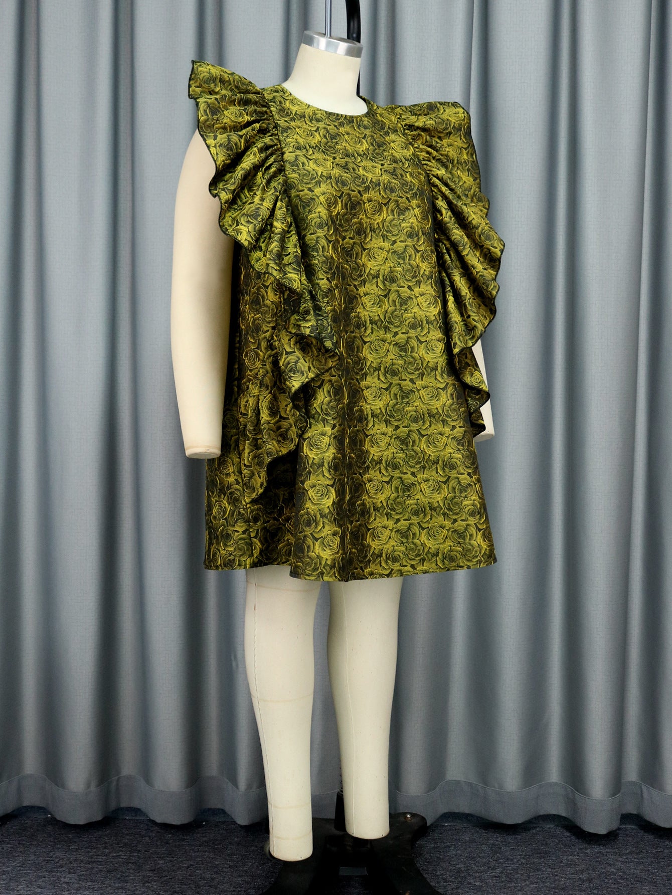 Printed Loose Plus Size Ruffle Edge Women's Dress 10