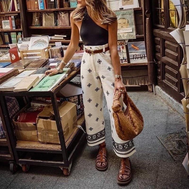 Women's Fashion Print Bohemian Holidays High Waist Wide Leg Pants 4