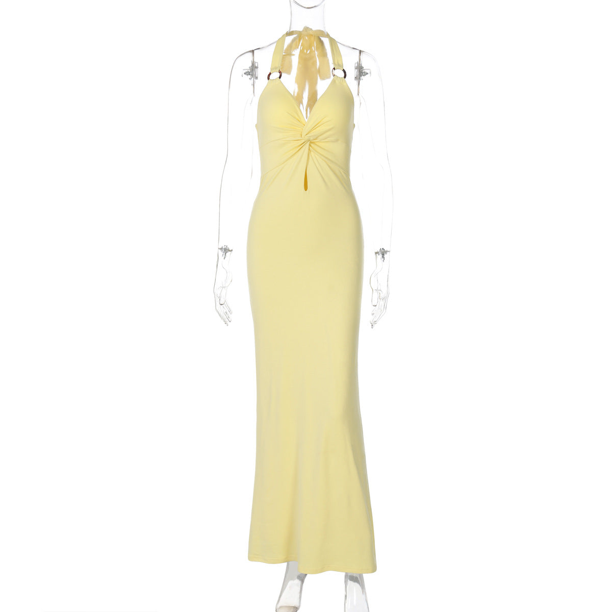 Summer Women's Sexy Cut-Out Metal Ring Halter Neck Mermaid Long Dress 6