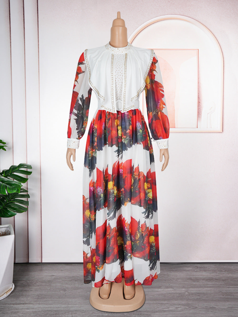 Plus Size Women African Elegant Print Long Sleeve Dress 13