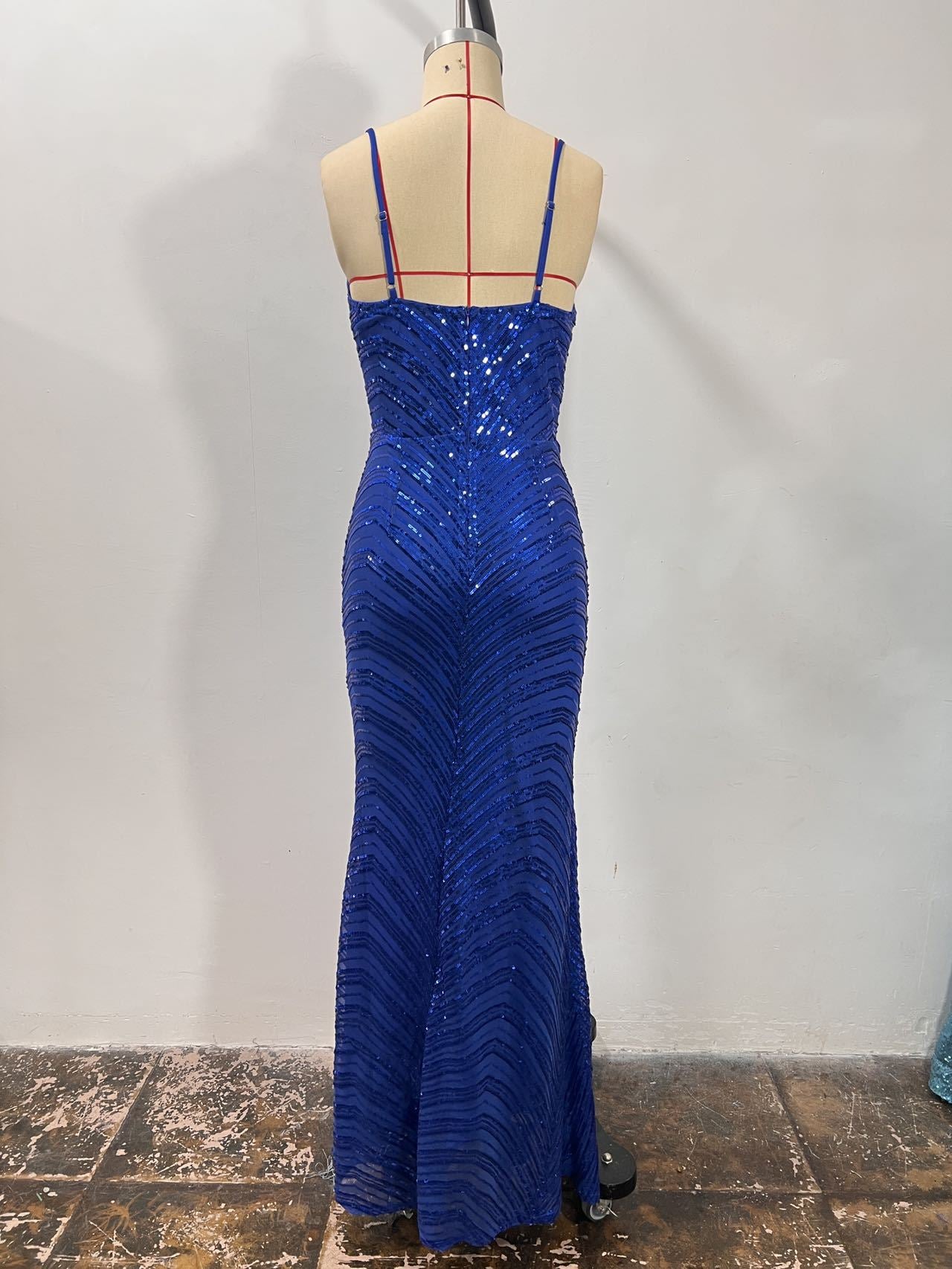 Women's Fashionable Sexy Strap Sequin Long Dress 11