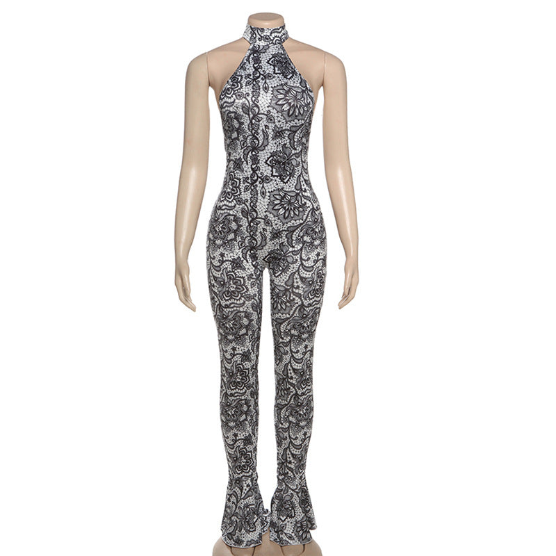 Women Summer Style Printed Sleeveless Backless Jumpsuit 6
