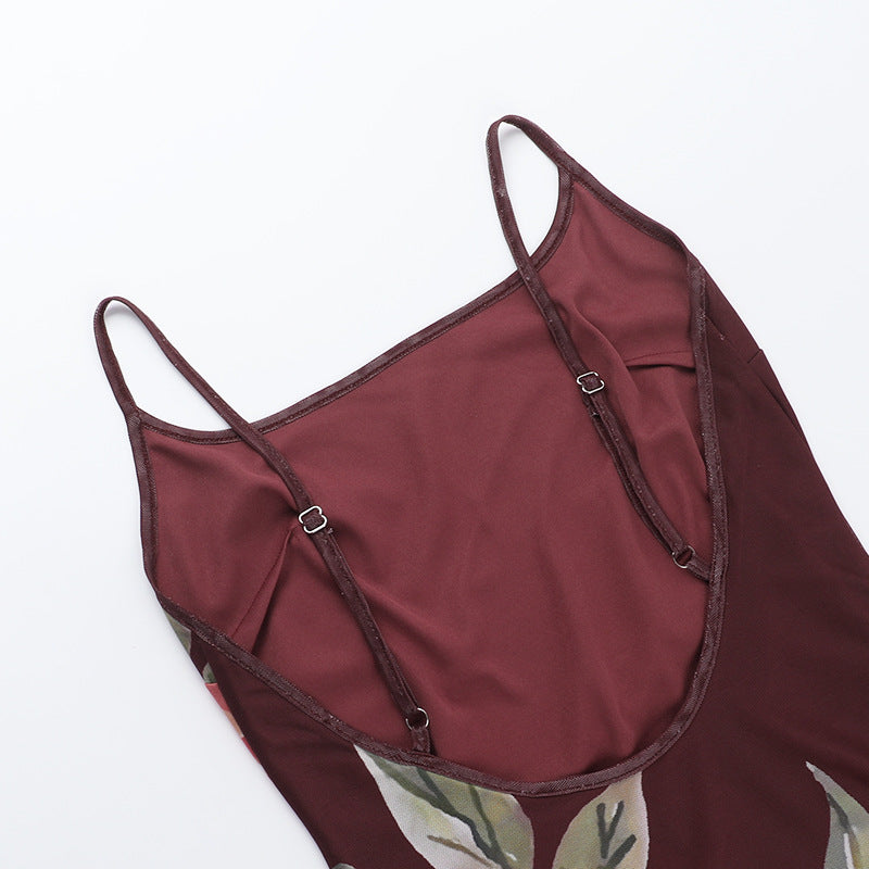 Summer Sexy Flower Mesh Strap Backless Slit Long Dress 14