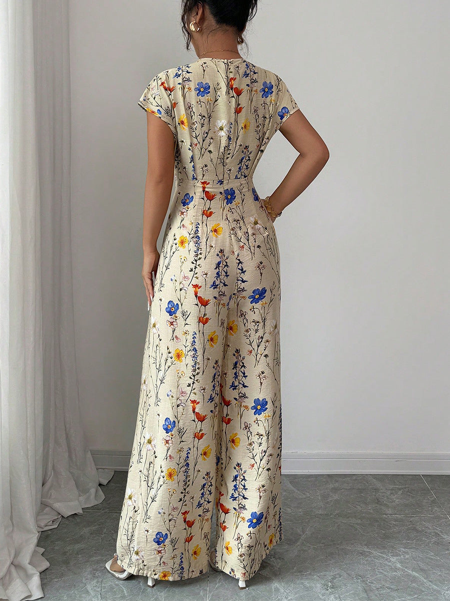 Women autumn printed short-sleeved wide-leg jumpsuit 3
