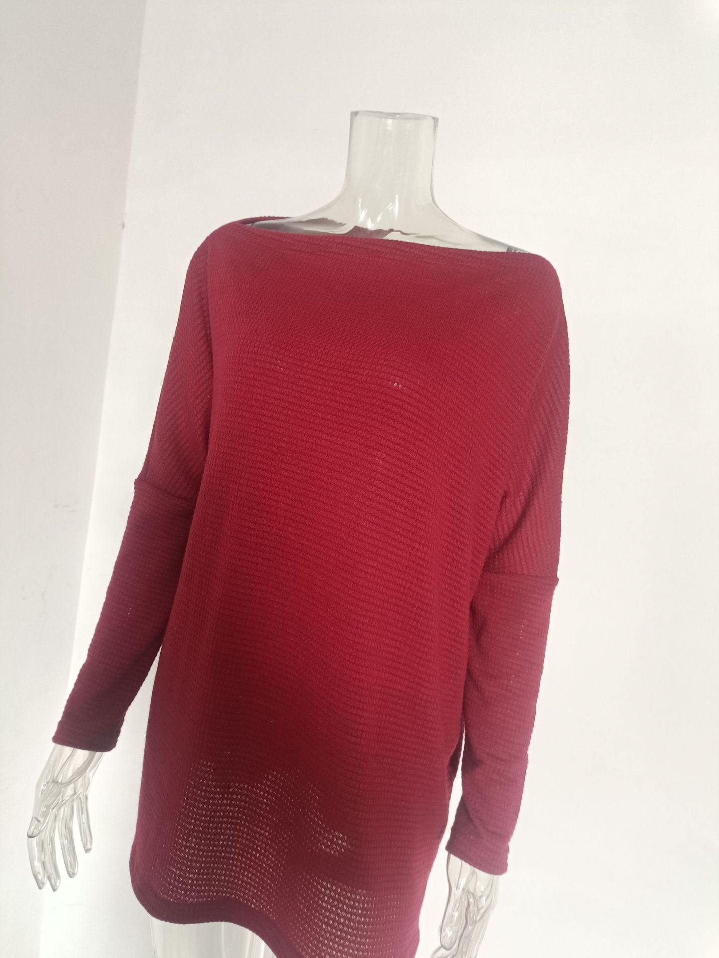 Women knitting waffle Slash Shoulder Top 40