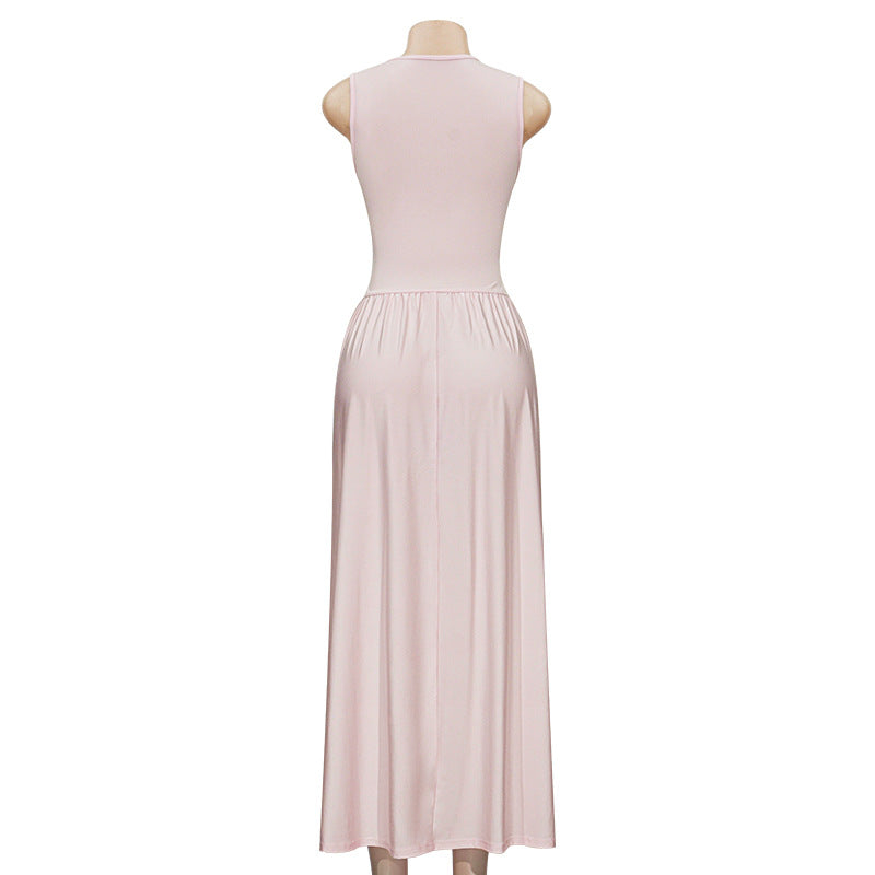Spring Elegant Square Neck Strap Long Dress 10