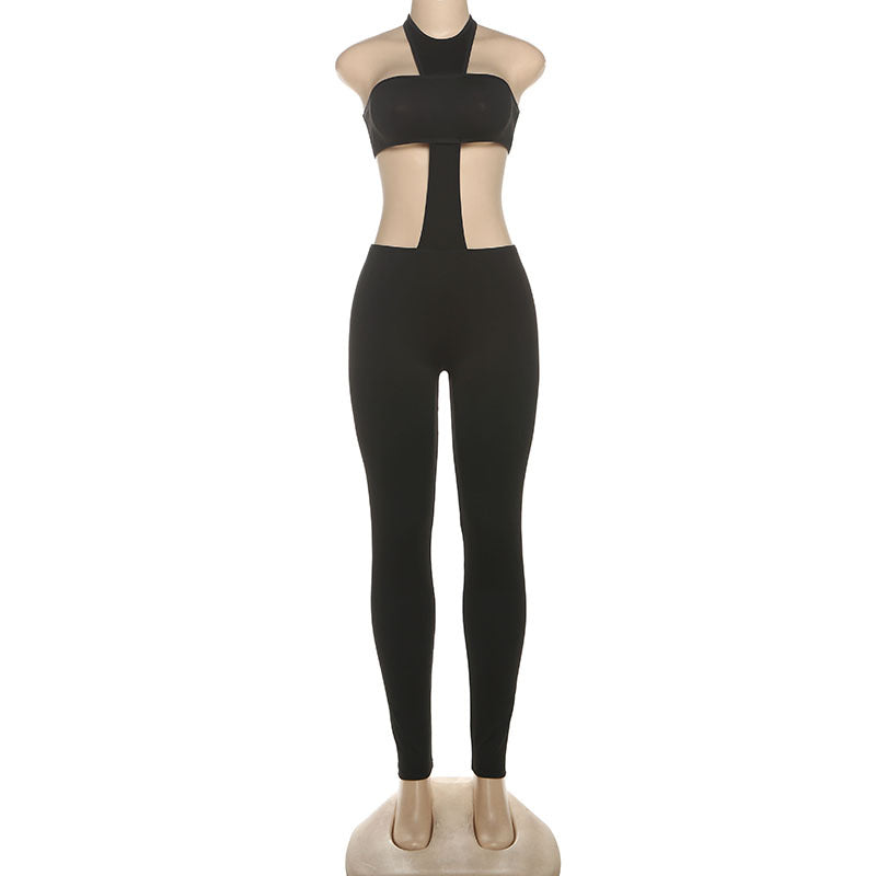 Women Fall Sexy Halter Neck Solid Jumpsuit 6