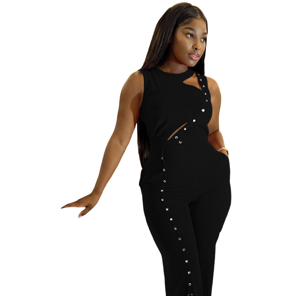 Women Summer Sleeveless Slit Loose Jumpsuit 8