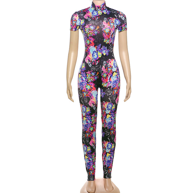 Women Spring Sexy Style Printed Short Sleeve Jumpsuit 7