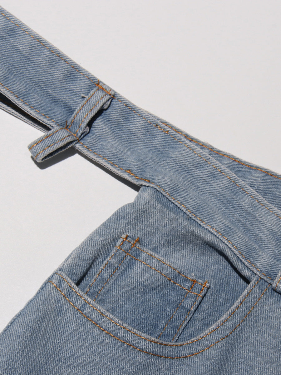 Women Street Denim Washed Cargo Wide-Leg Pants 6