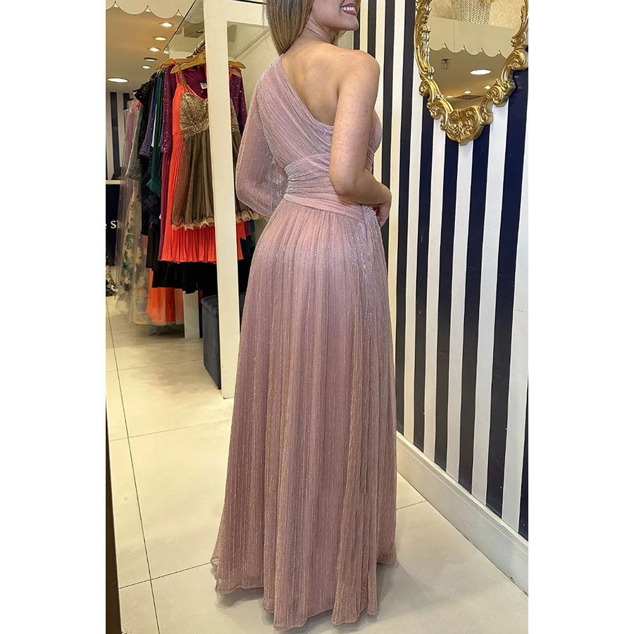 Autumn And Winter Party Slash Shoulder Slit Dress Loose Casual Women's Dress 5