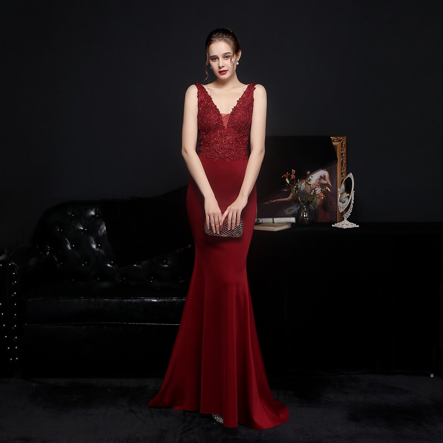 Elegant Lace Diamond Formal Party Dress Bride Long Mermaid Evening Dress 10