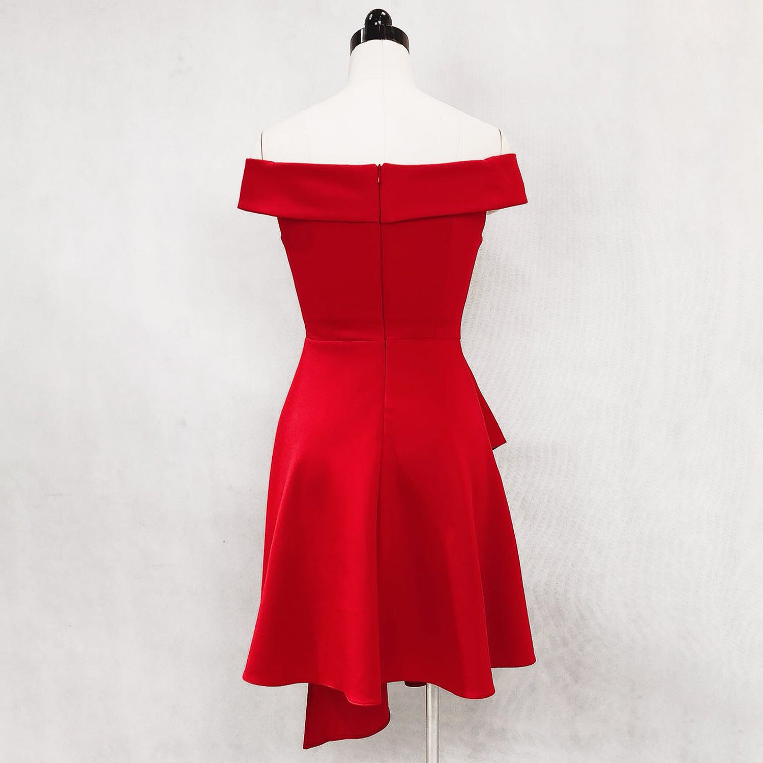 Evening Dress Winter Short Formal Party Dress Women'S Fashion Off Shoulder Solid Irregular Bridesmaid Dress 16