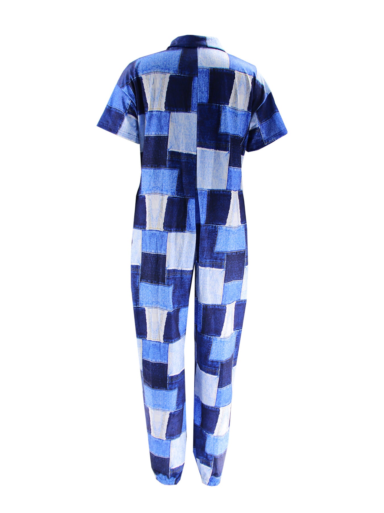 Women Turndown Collar Loose Irregular Print Jumpsuit 9