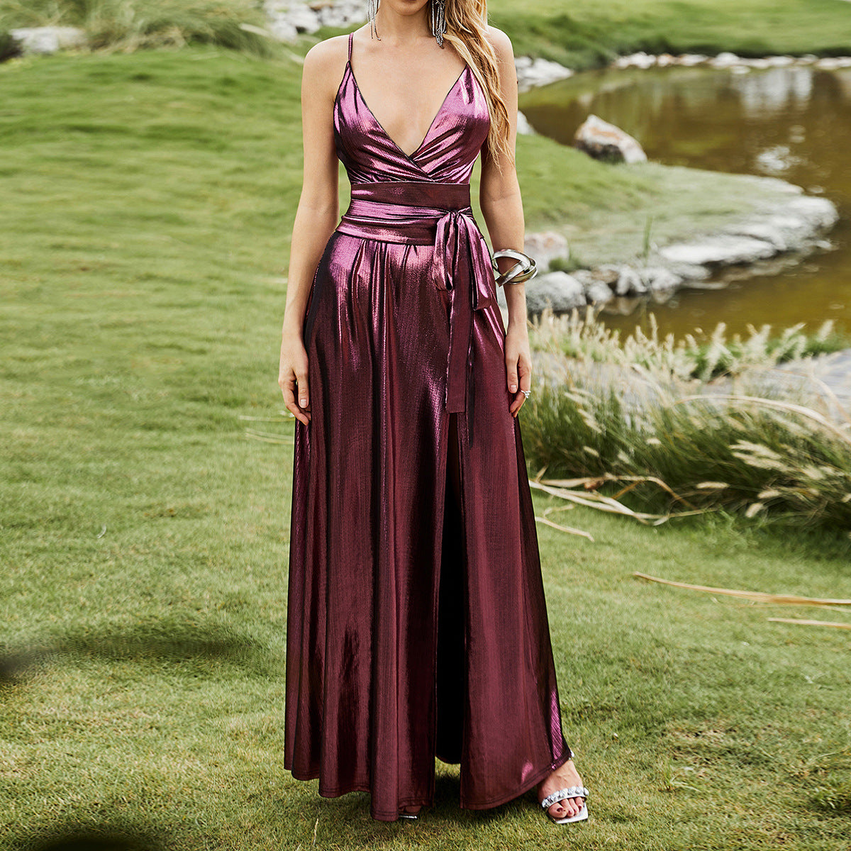 Sexy  Straps Belt Lace-Up Slim Waist Slim Fit Chic Dress 6